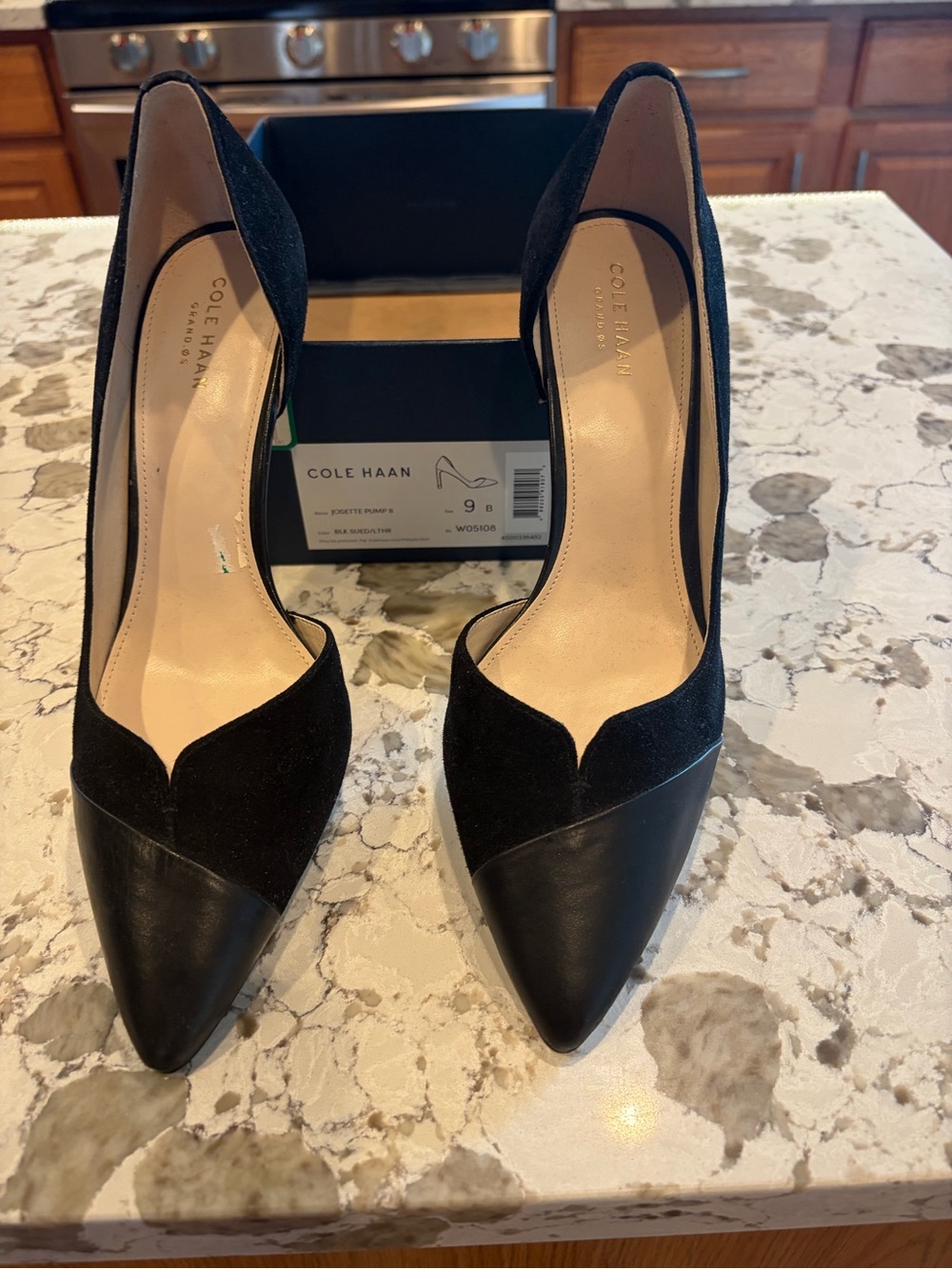Cole Haan Women's Black Pointed leather and suede Josette pump II